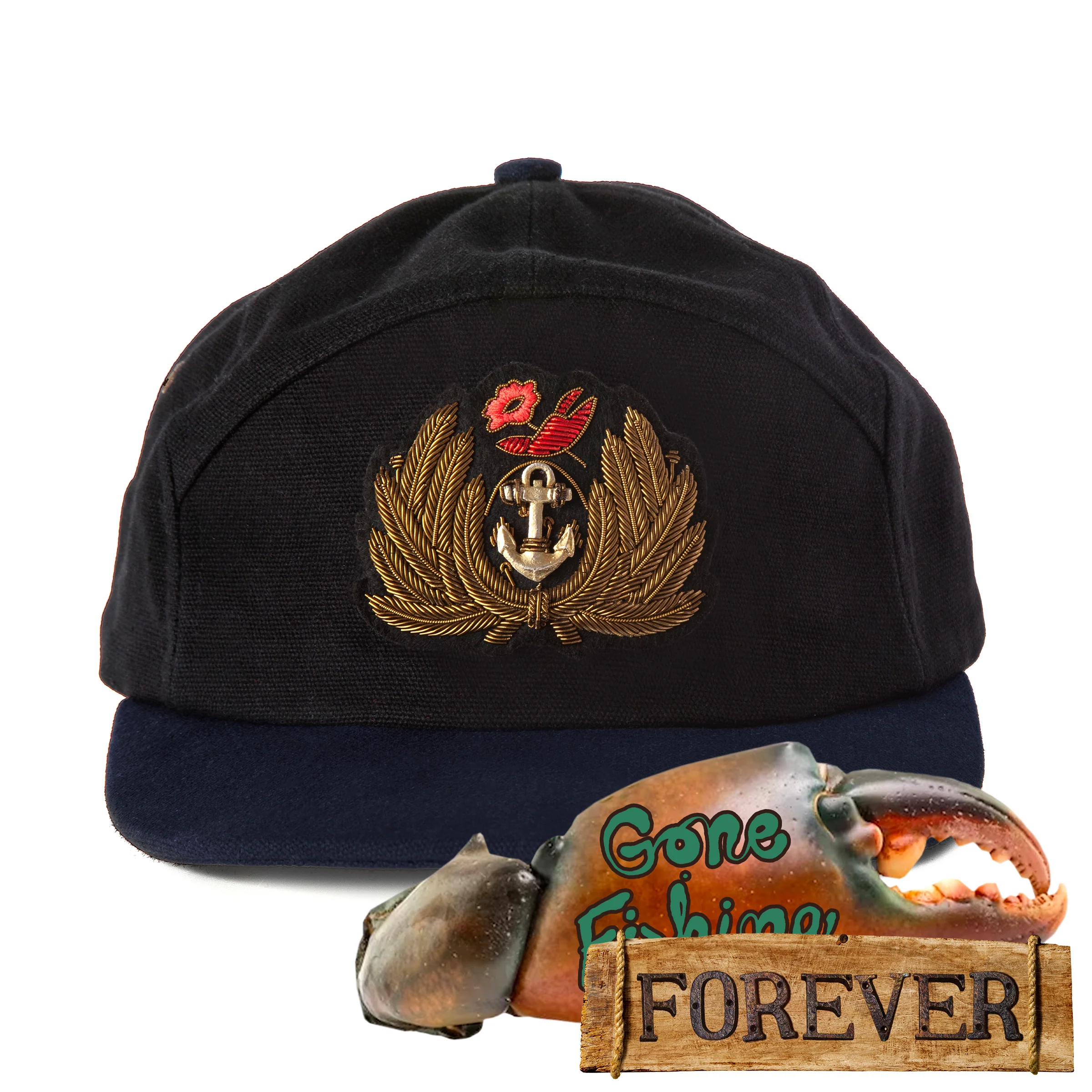 'Claws N' Roses' 7-Panel Souvenir Cap (Black / Navy)