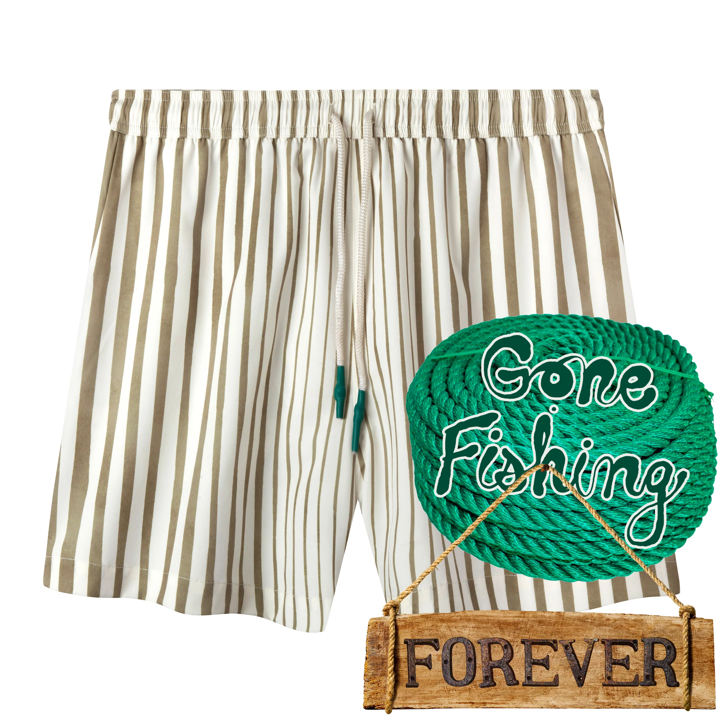 'Striper' Swim Trunks (Green)