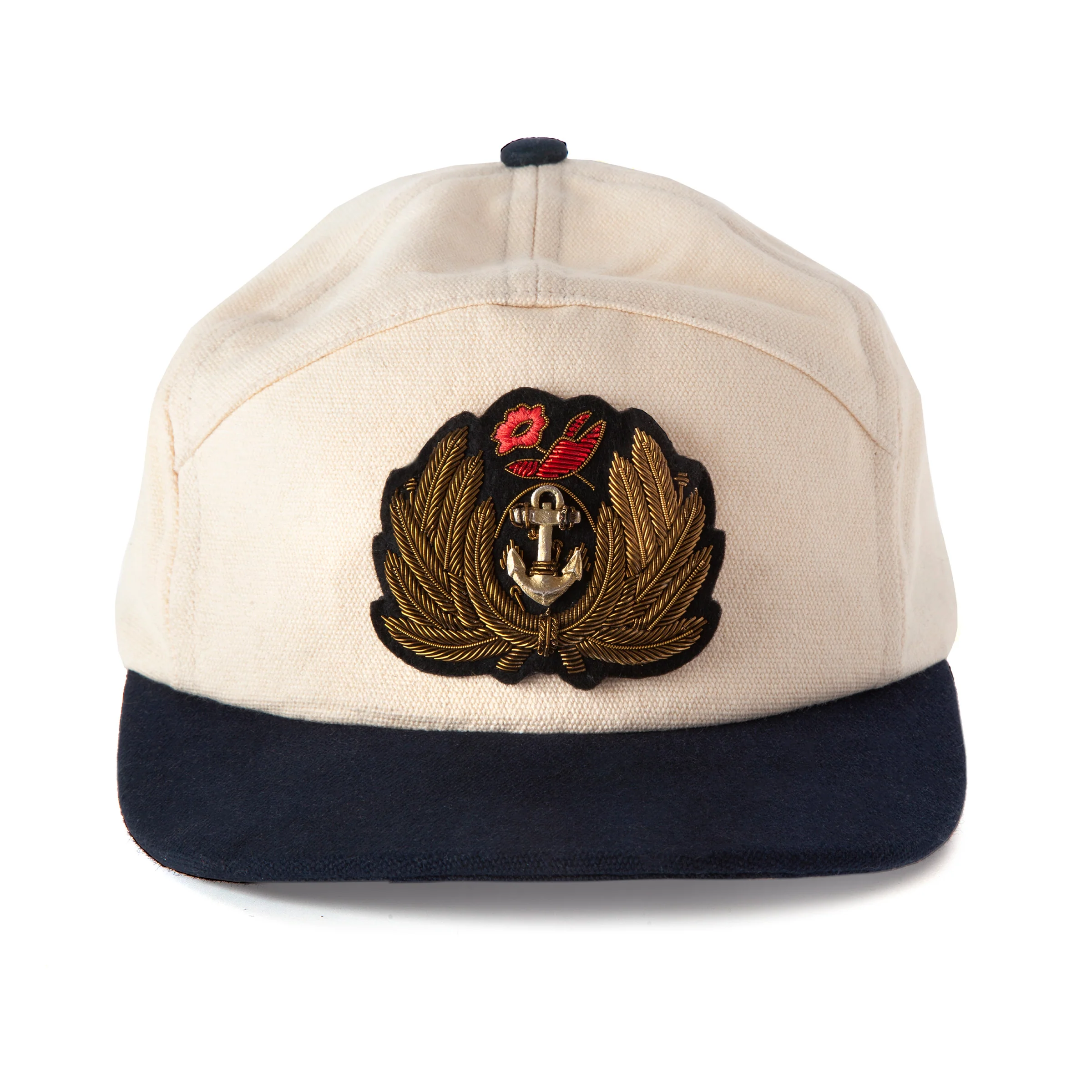 'Claws N' Roses' 7-Panel Souvenir Cap (Tan / Navy)